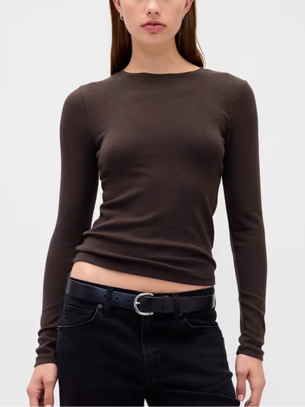 Gap Crewneck Top in Dark Brown